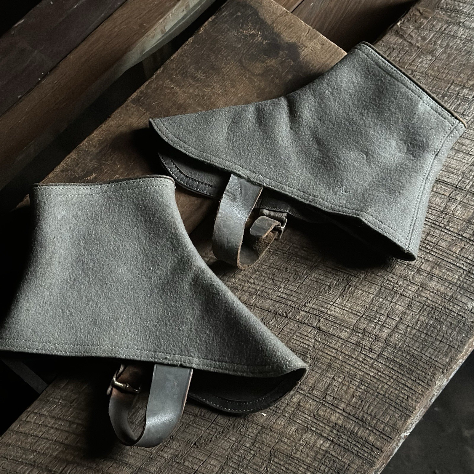 Antique Pair of Wool Felt 4 Button Spats, Vintage Footwear, Lot 7