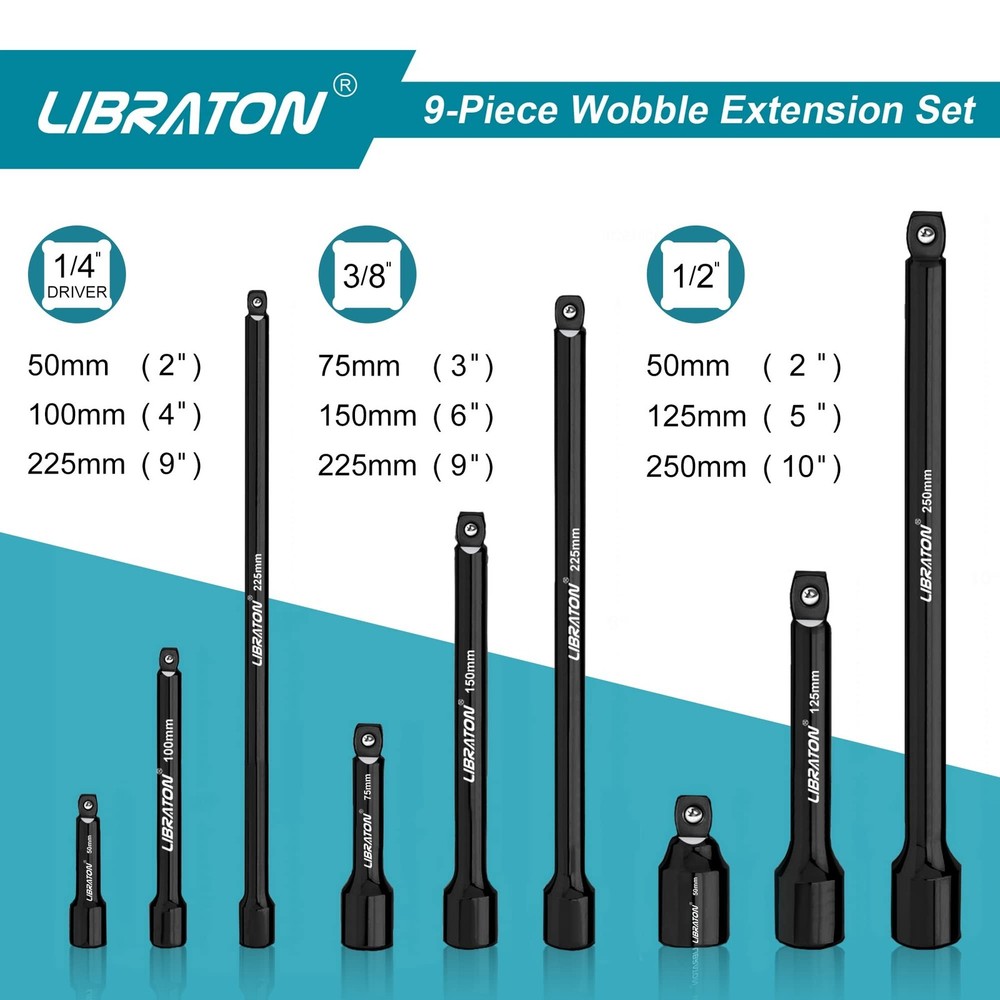 LIBRATON Wobble Extension Set, Socket Extensions Set, Ratchet Extensions 1/4"...