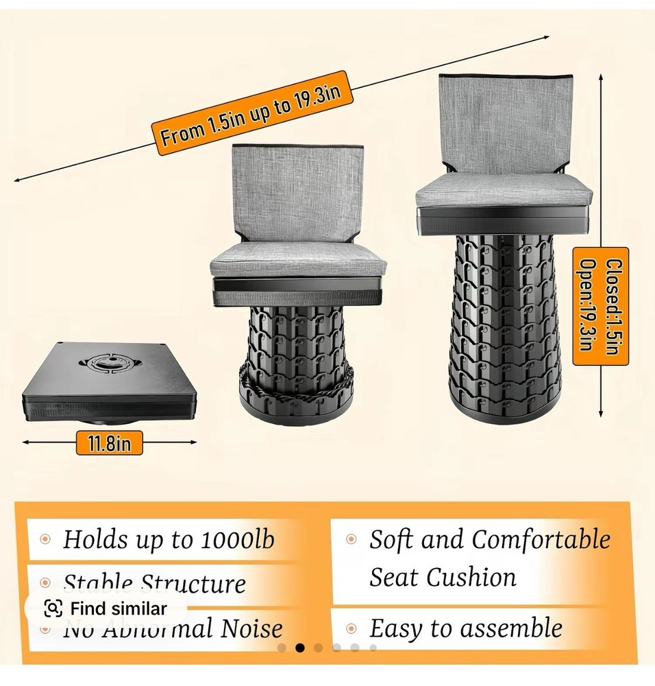 2026 Upgraded Collapsible Stool with Backrest & C