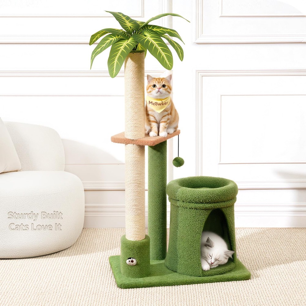 Cat Tree Tower Scratching Post Stand for Indoor, 41" Compact Palm Tree Kitten...
