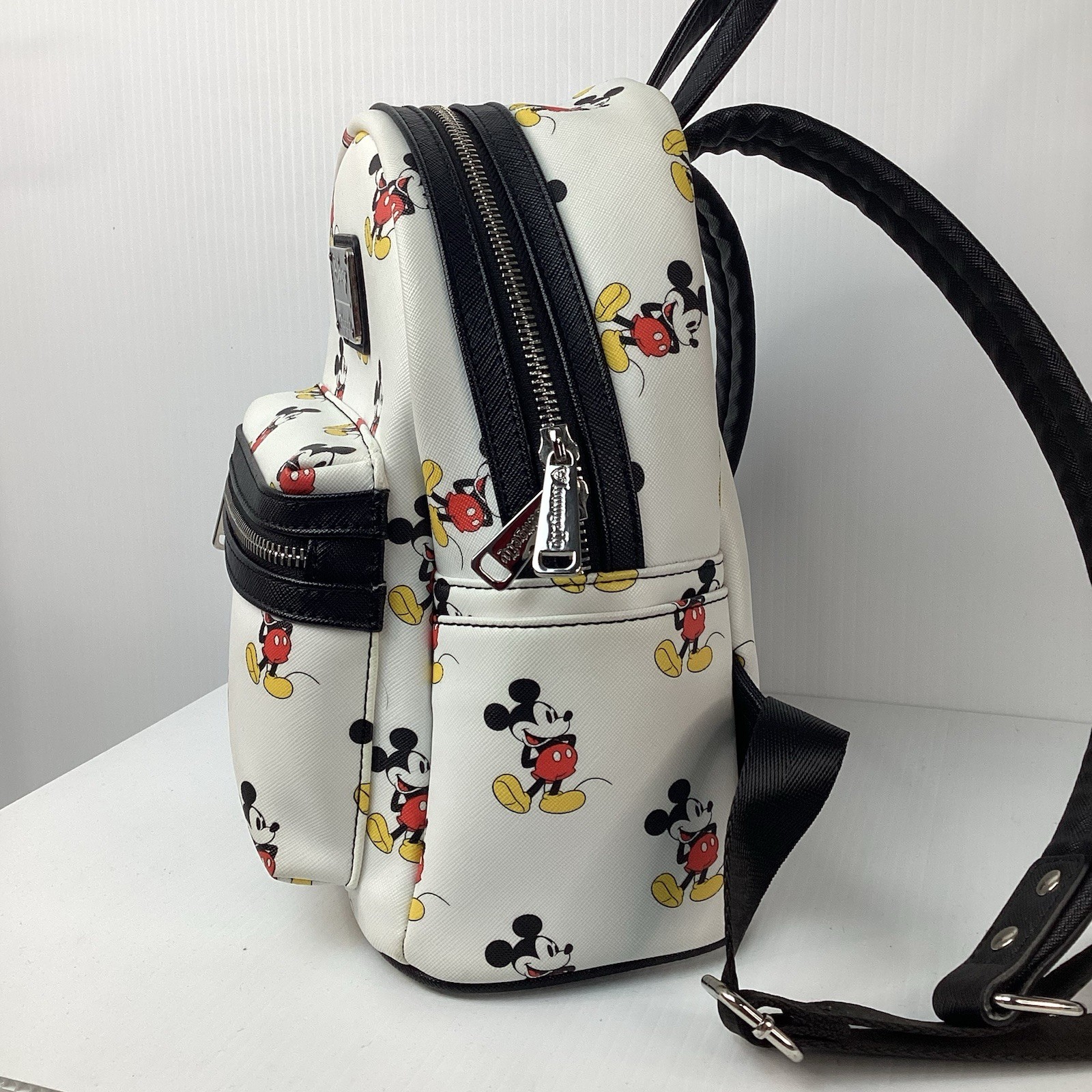 Loungefly Disney Parks Mini Backpack Bag Mickey Mouse All Over Print White Black