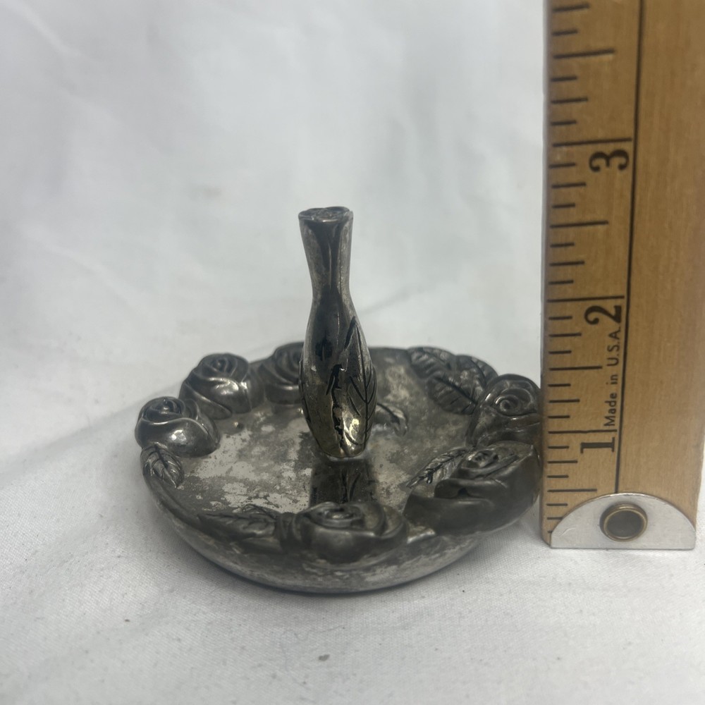 Godinger Ring Holder Dish Vintage Silver Plated Rose Design