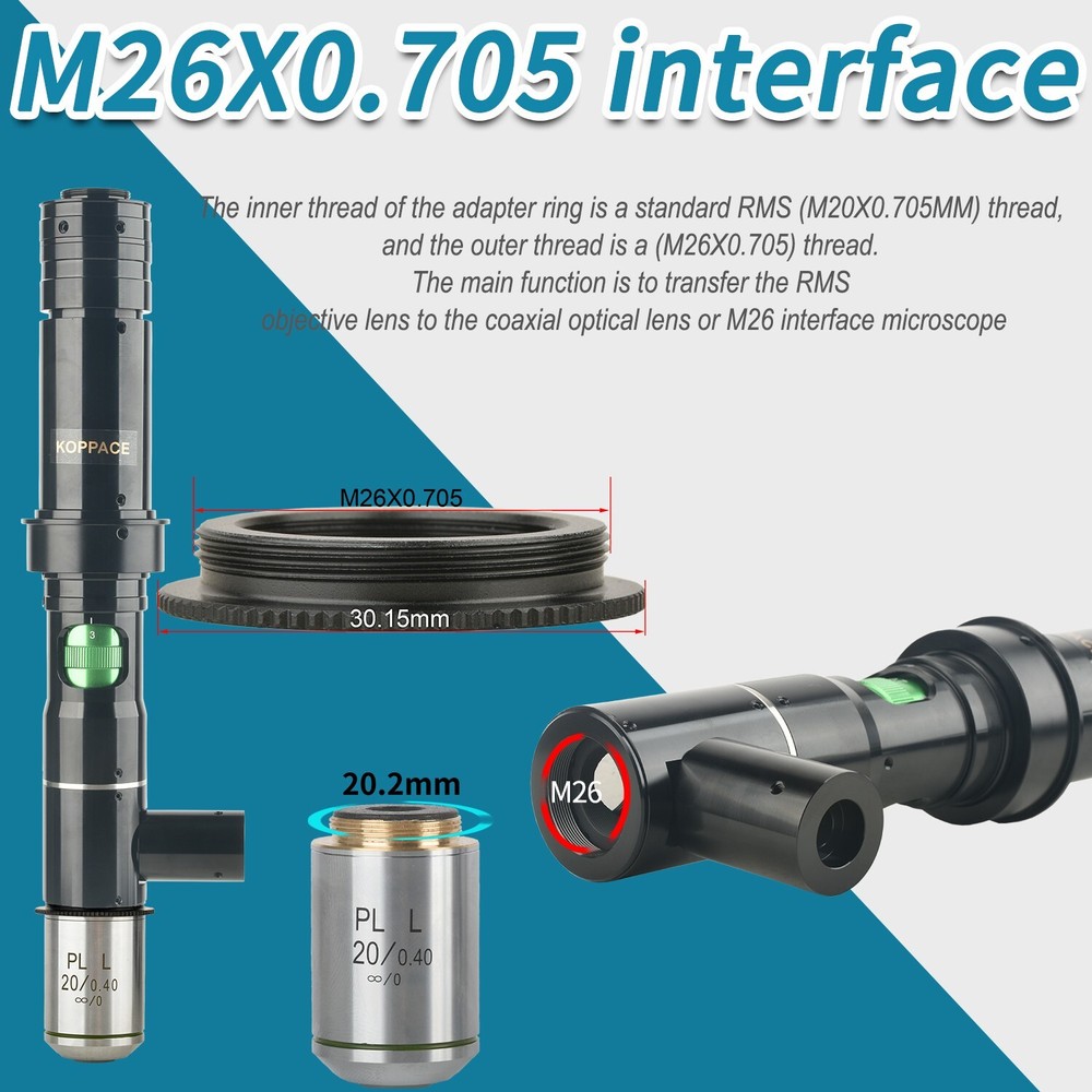 RMS to M26 Microscope objective Adapter Ring M20 to M26 Adapter Interface