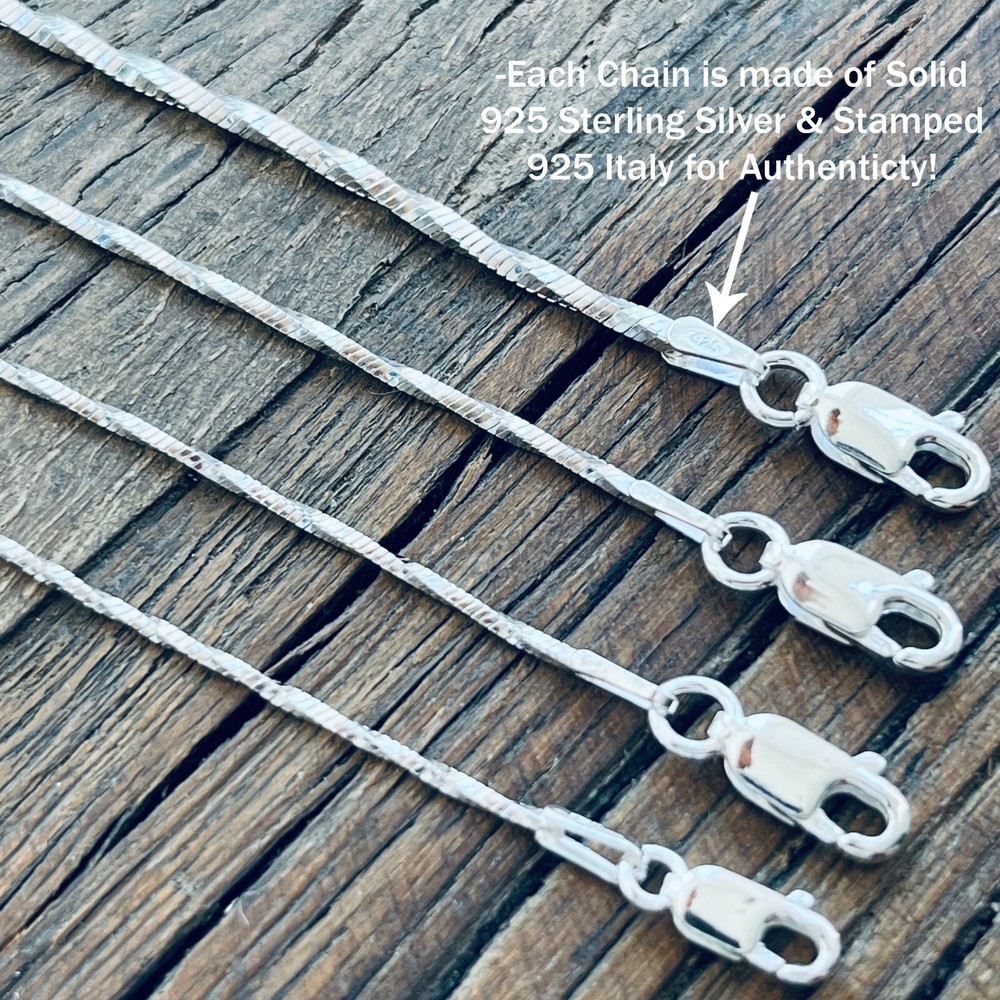 Real Solid 925 Sterling Silver Twisted Square Diamond Cut Snake Chain Necklace