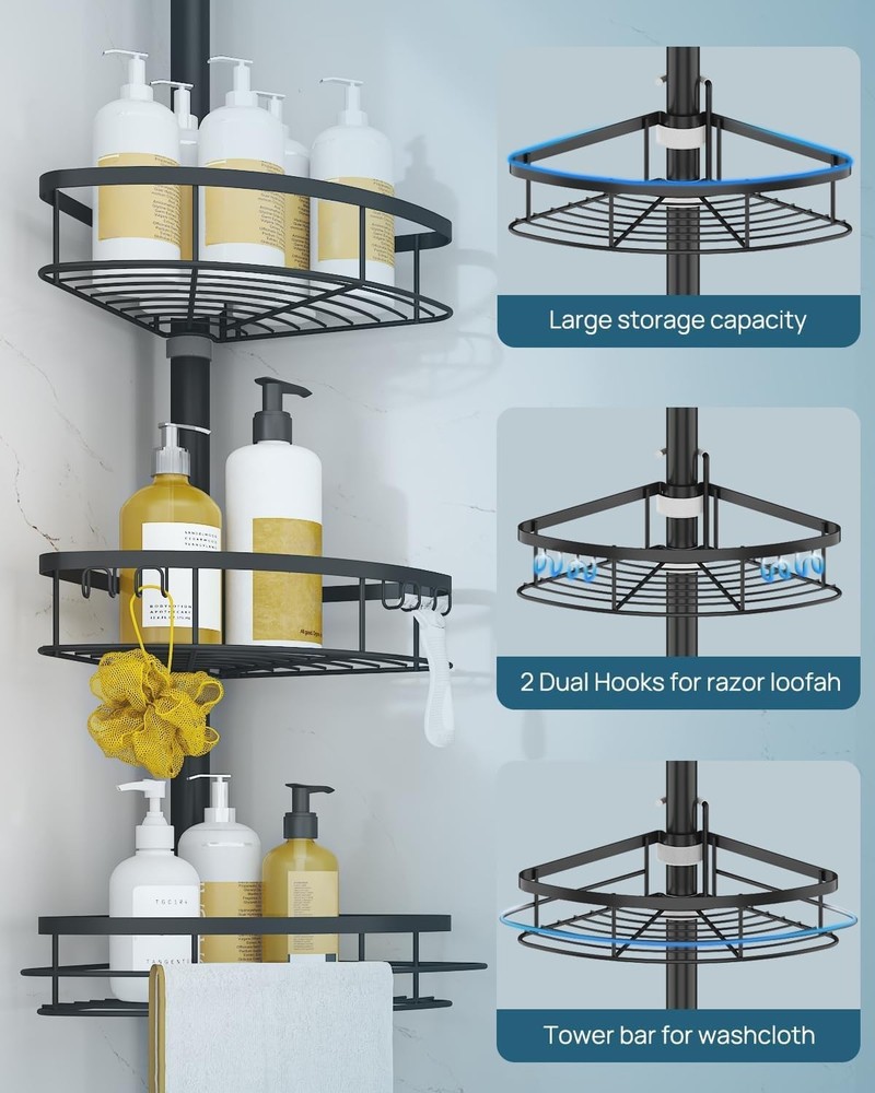Elegant Rustproof Corner Shower Caddy - 4-Tier Adjustable & Durable Design