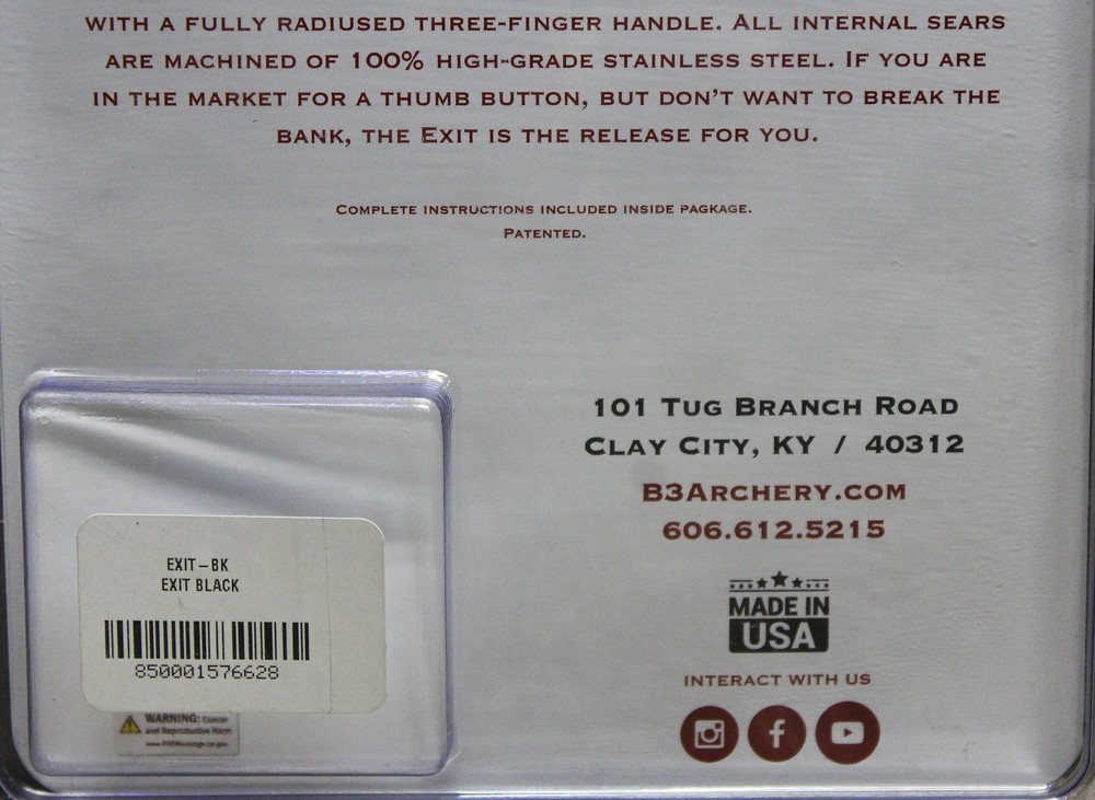 B3 Archery: Exit- Stainless Thumb Release Steel Sears