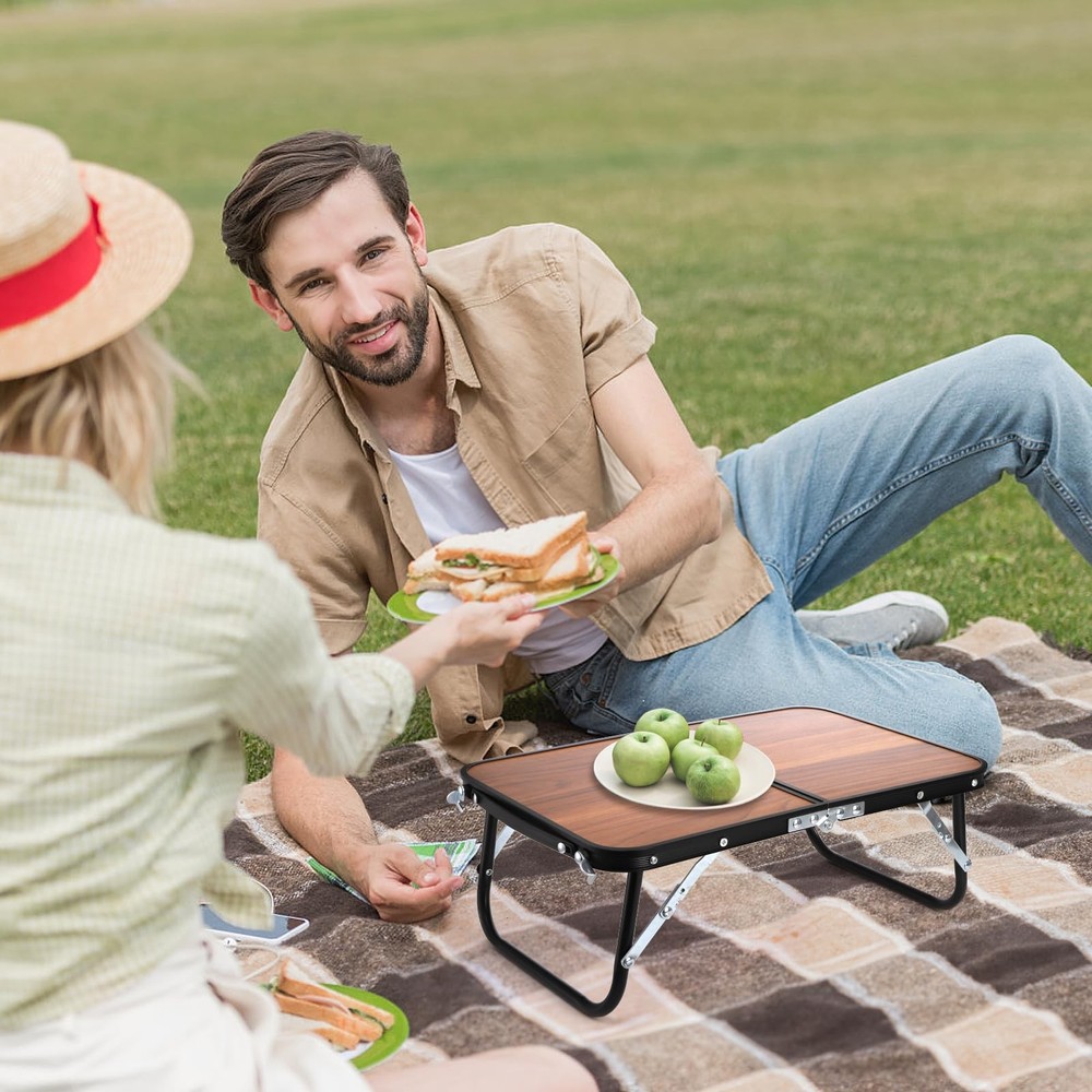 Nagpew Folding Camping Table, Mini Portable Beach Table with Mini, Brown