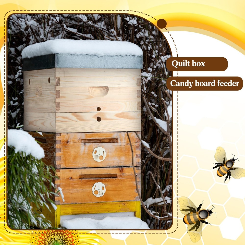 Thyle 10 Frame Beehive Candy Board and Quilt Box Combo Set, Assembled Bee Can...