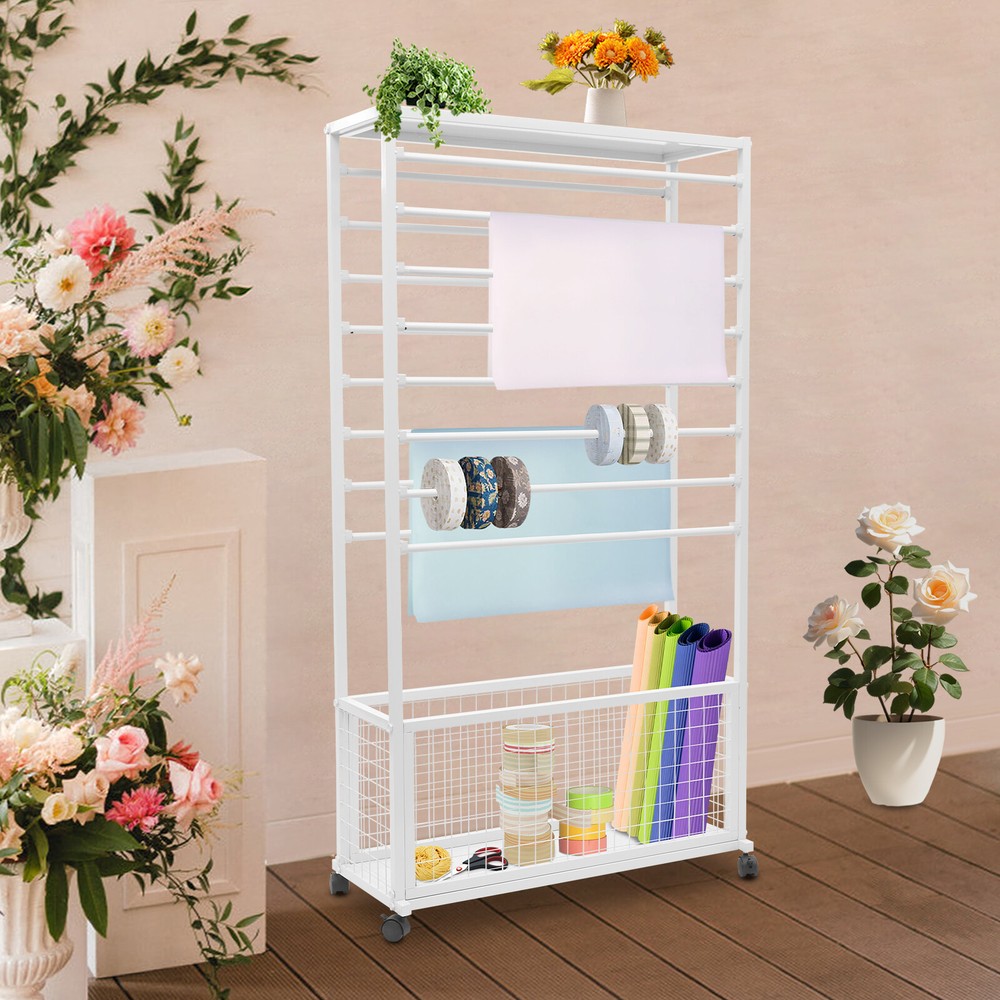 Floor Mount Mobile Ribbon Holder Organizer with Wheels and Ample Storage Space