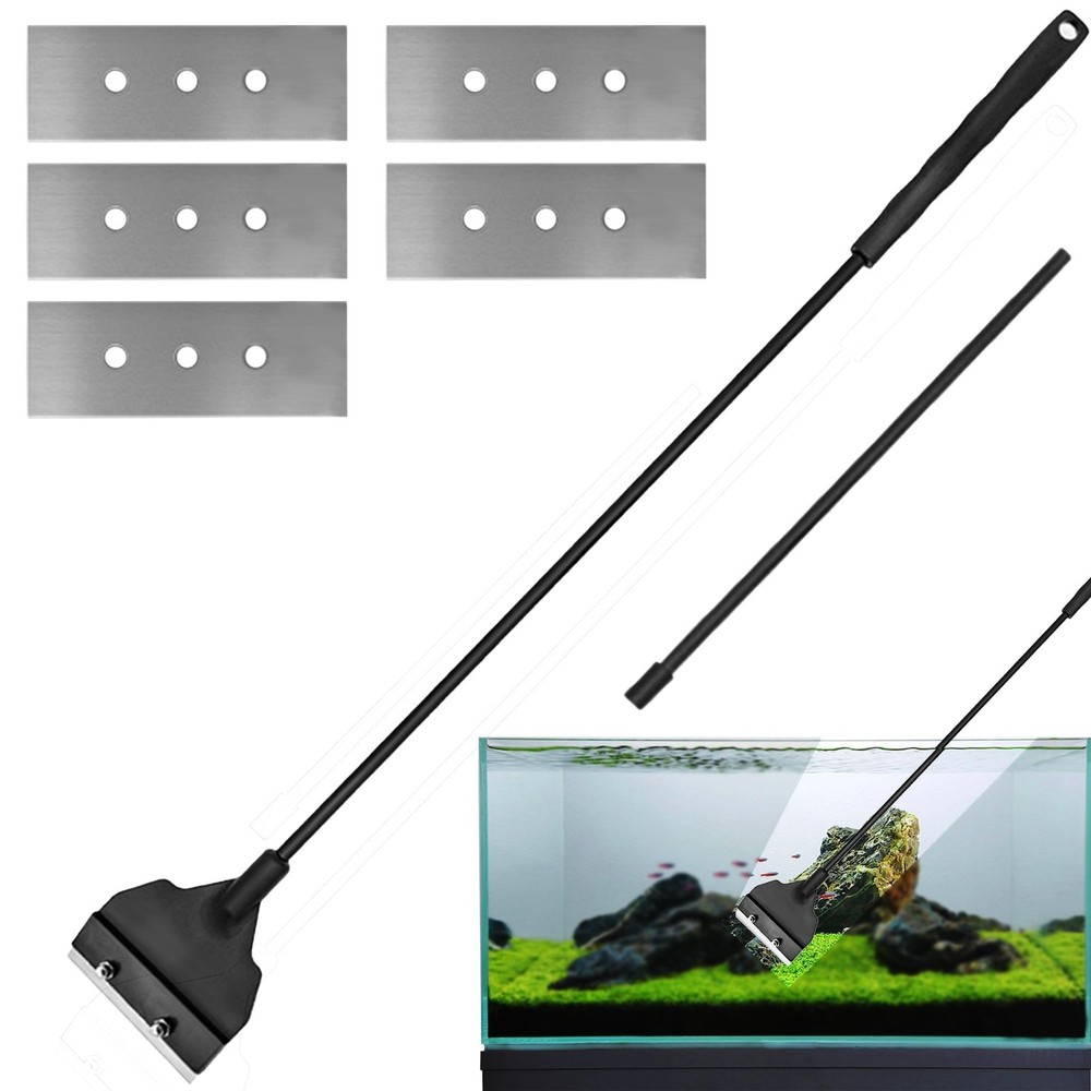 Aquarium Algae Scraper, 25.59 inch Length, 6 Replaceable Blades, Black