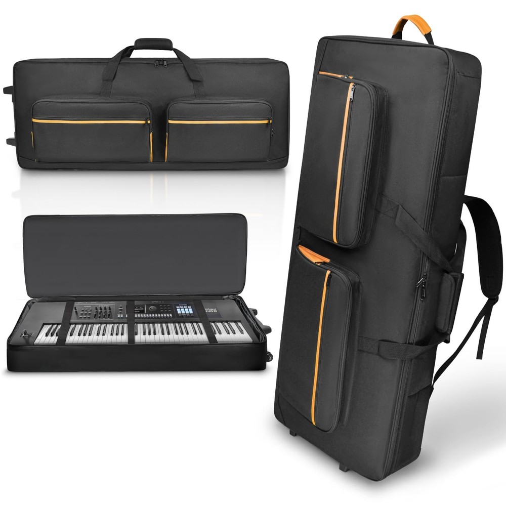 73/76 Key Keyboard Case with Wheels & Adjustable Shoulder Strapsâ€“ Padded Roll