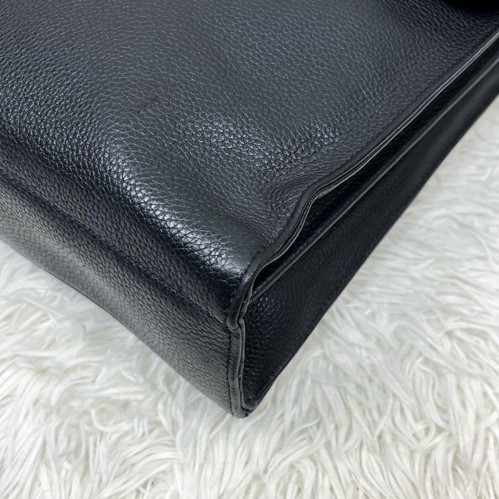 Longchamp All Leather Briefcase Logo Embossed Authentic