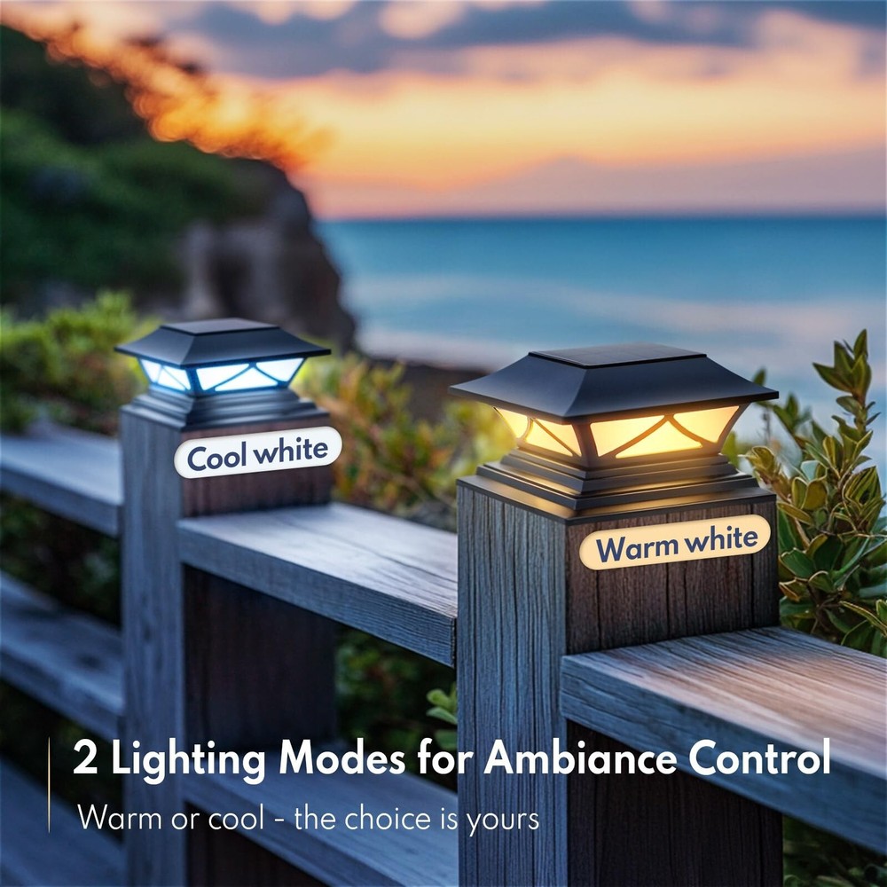 PASAMIC Solar Post Cap Lights 2 Pack, Solar Post Lights Outdoor Waterproof wi...