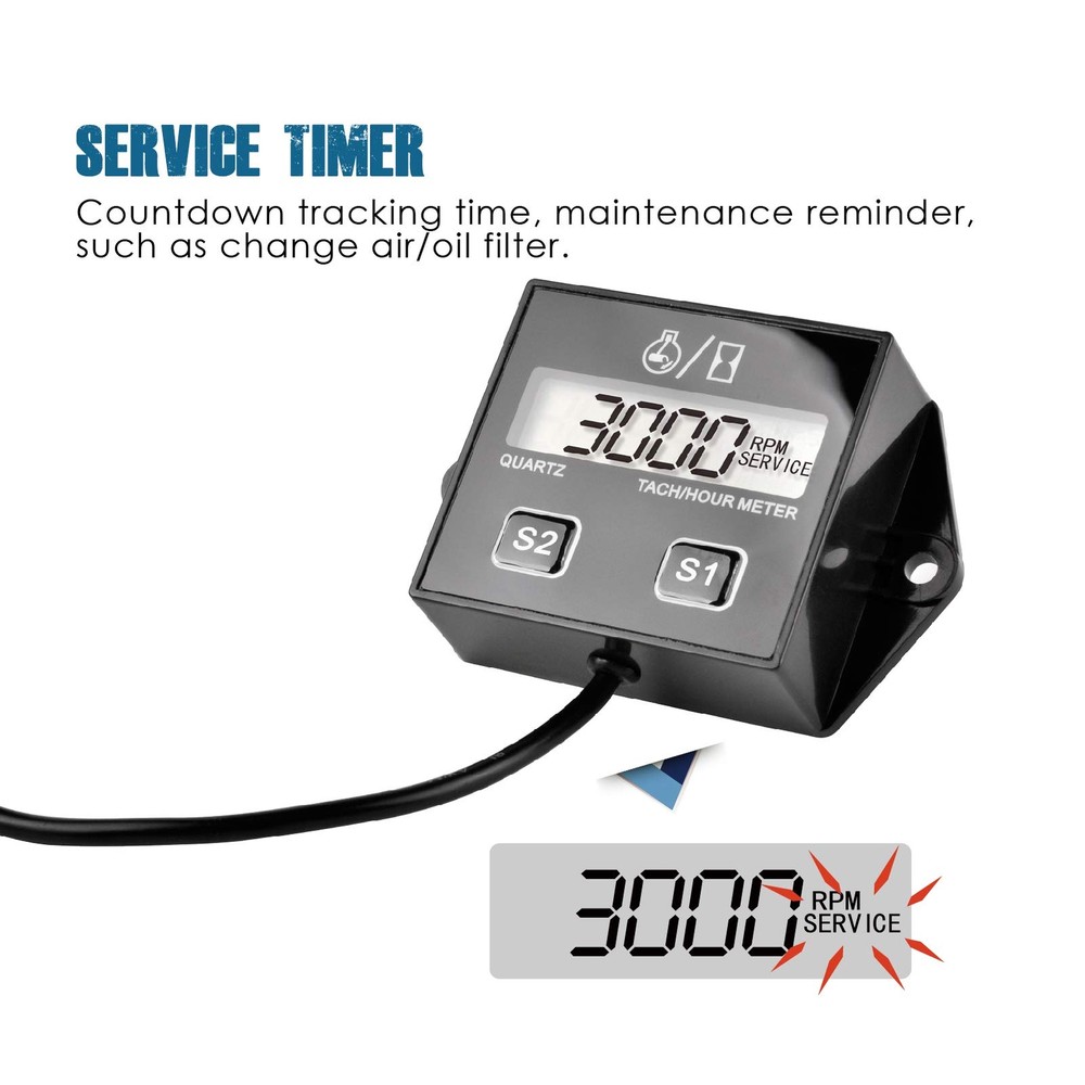 Digital Hour Meter Tachometer Maintenance Reminder Battery Replaceable Automa...