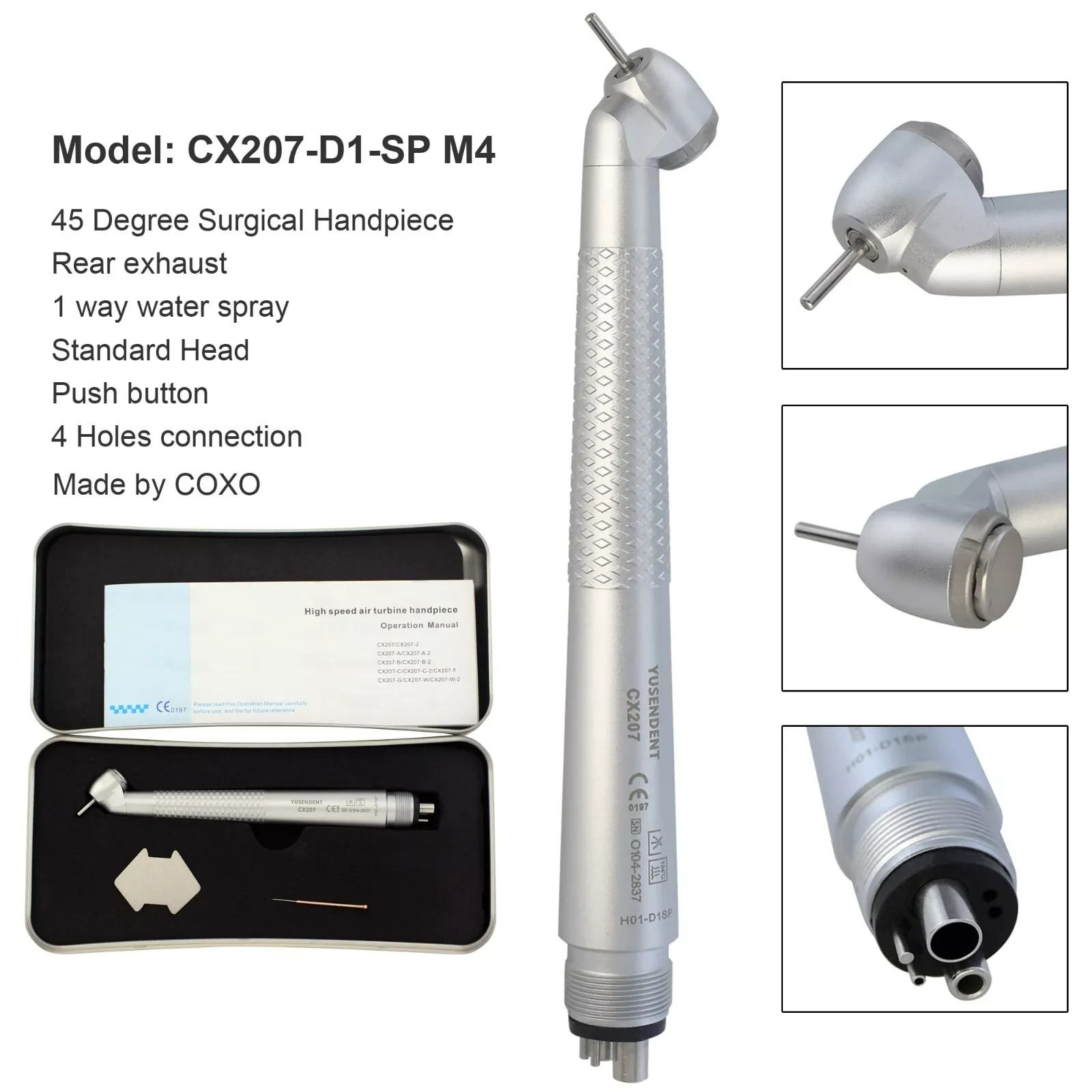 COXO Dental Surgical Handpiece 45 Degree Angle 4Hole Midwest LED Reverse Air NSK