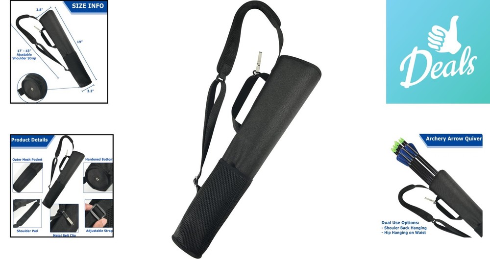 Durable Nylon Archery Quiver with Mesh Pockets - Adjustable Length & Easy Access