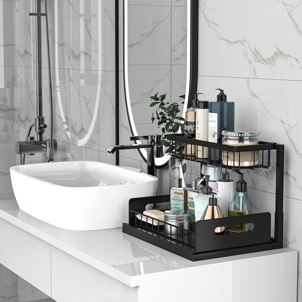 Under Sink Pull-out Drawer Cabinet Organizer Storage Shelf kitchen bathroom 2pcs