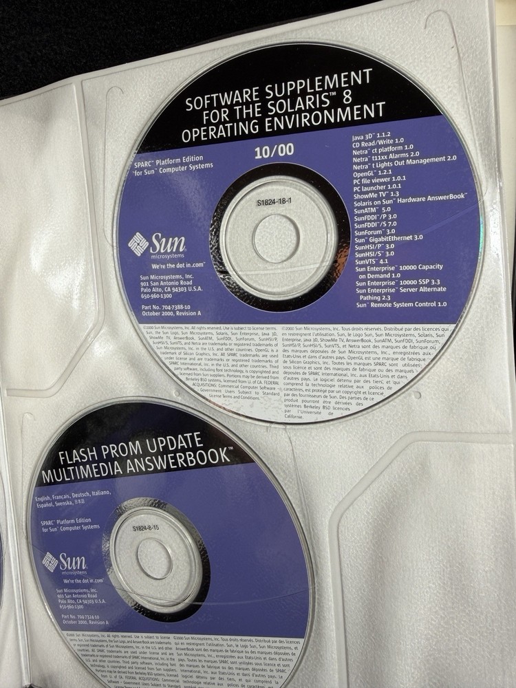 SUN Microsystem Solaris 8 SPARC Platform Edition Manuals Software Bonus CD’s