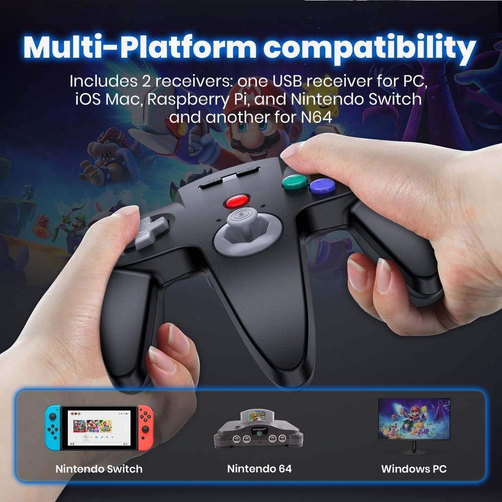 Wireless N64 Controller for Nintendo 64 Console PC Windows Switch w/ Rumble Pak