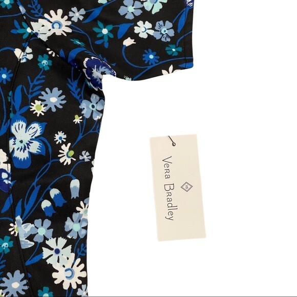 Vera Bradley Halo V6117 MGB Moonlight Garden Black V-Neck Print Scrub Top