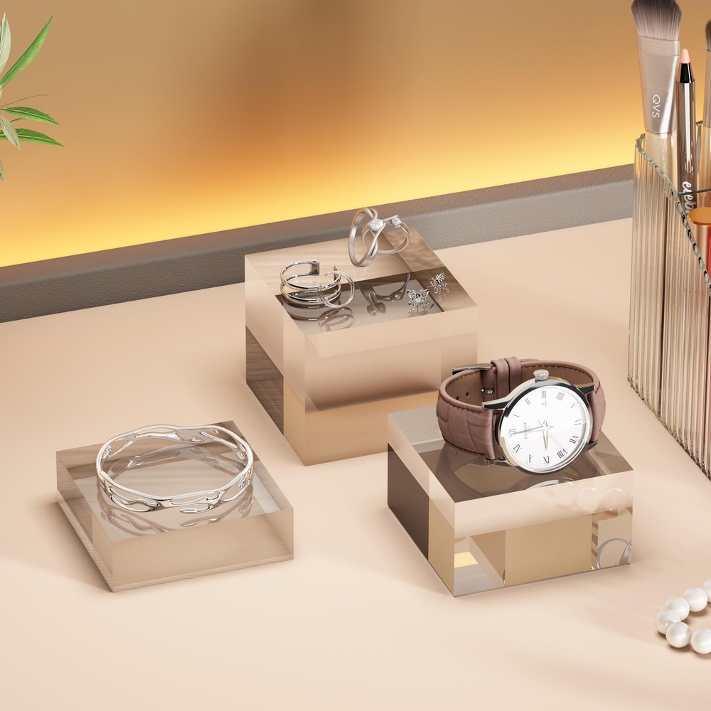 Acrylic Display Stands, 3 Graduated Sizes Acrylic Block Riser for Displaying ...