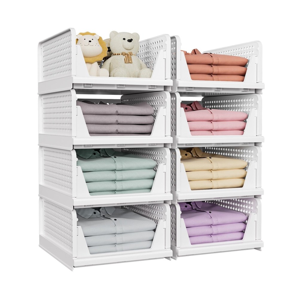 SNSLXH 5 Pack Stackable Closet Storage Basket, Multifunctional & Foldable Clo...