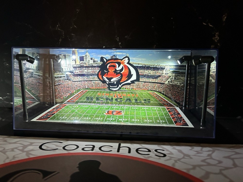 Cincinnati Bengals Custom 2 Mini Helmet display case w/ LED lights -