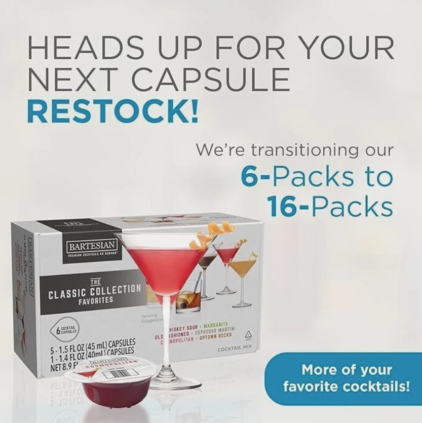 Bartesian Classic Collection 6 Cocktail Mixer Capsules, Pack of 6