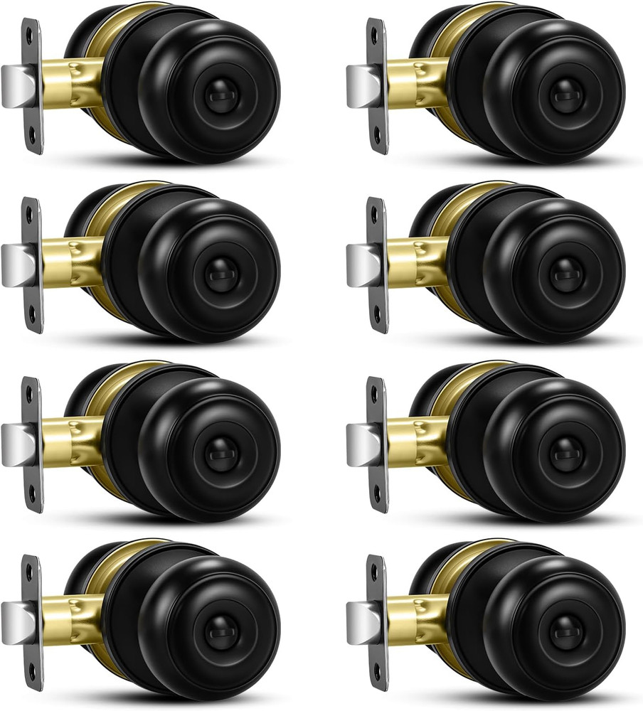 8-Pack Matte Black Interior Door Knobs – Round Ball Privacy Knobs with Lock