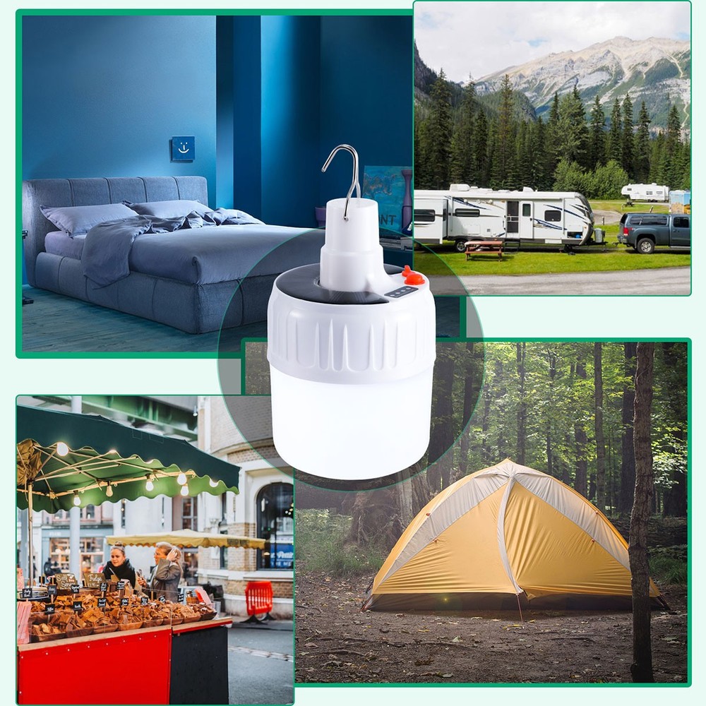 Solar Camping Light LED Lantern Tent Light Outdoor Flashlight USB Rechargable