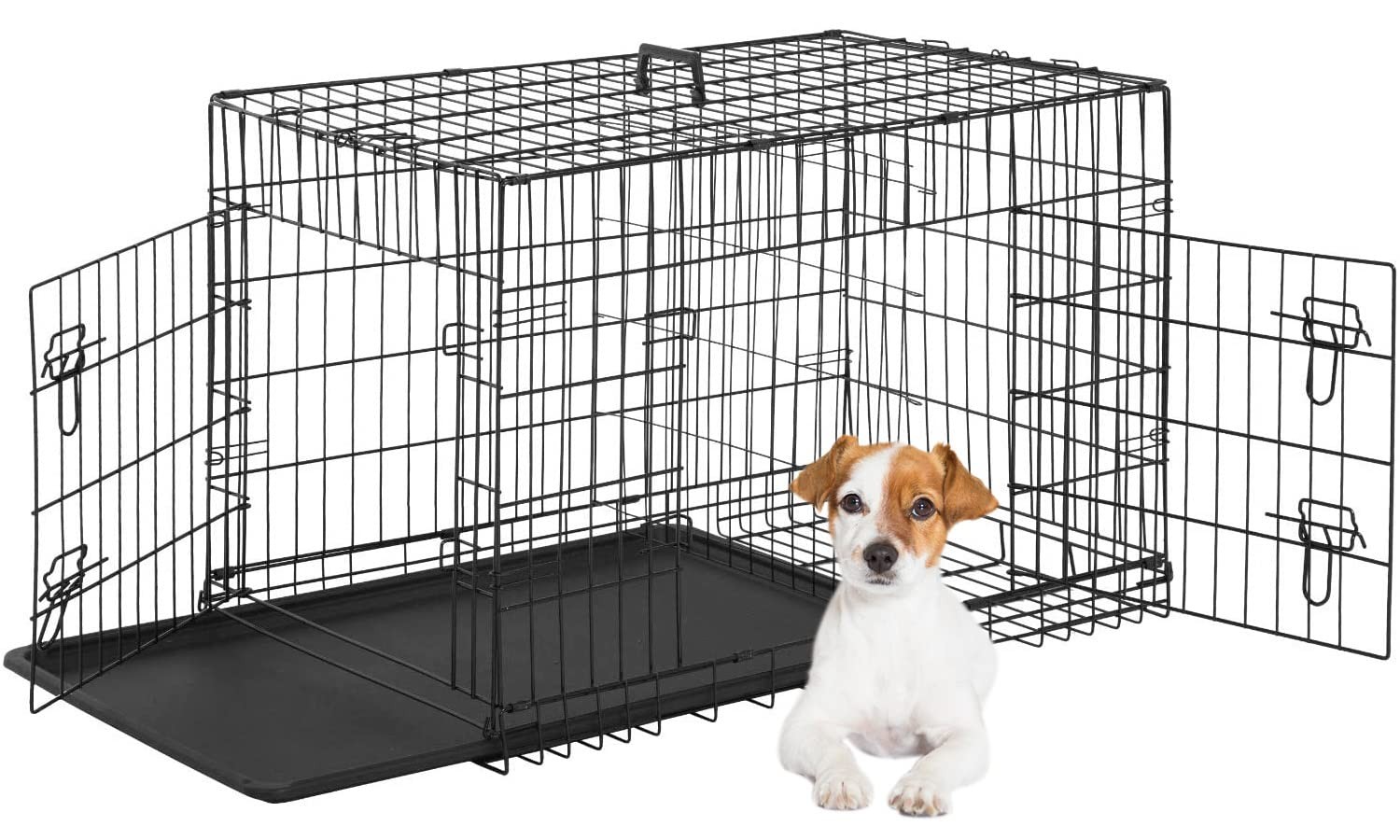 24'' Small Dogs Folding Metal WirePet Cage 2 Door W/Divider Panel Indoor Outdoor