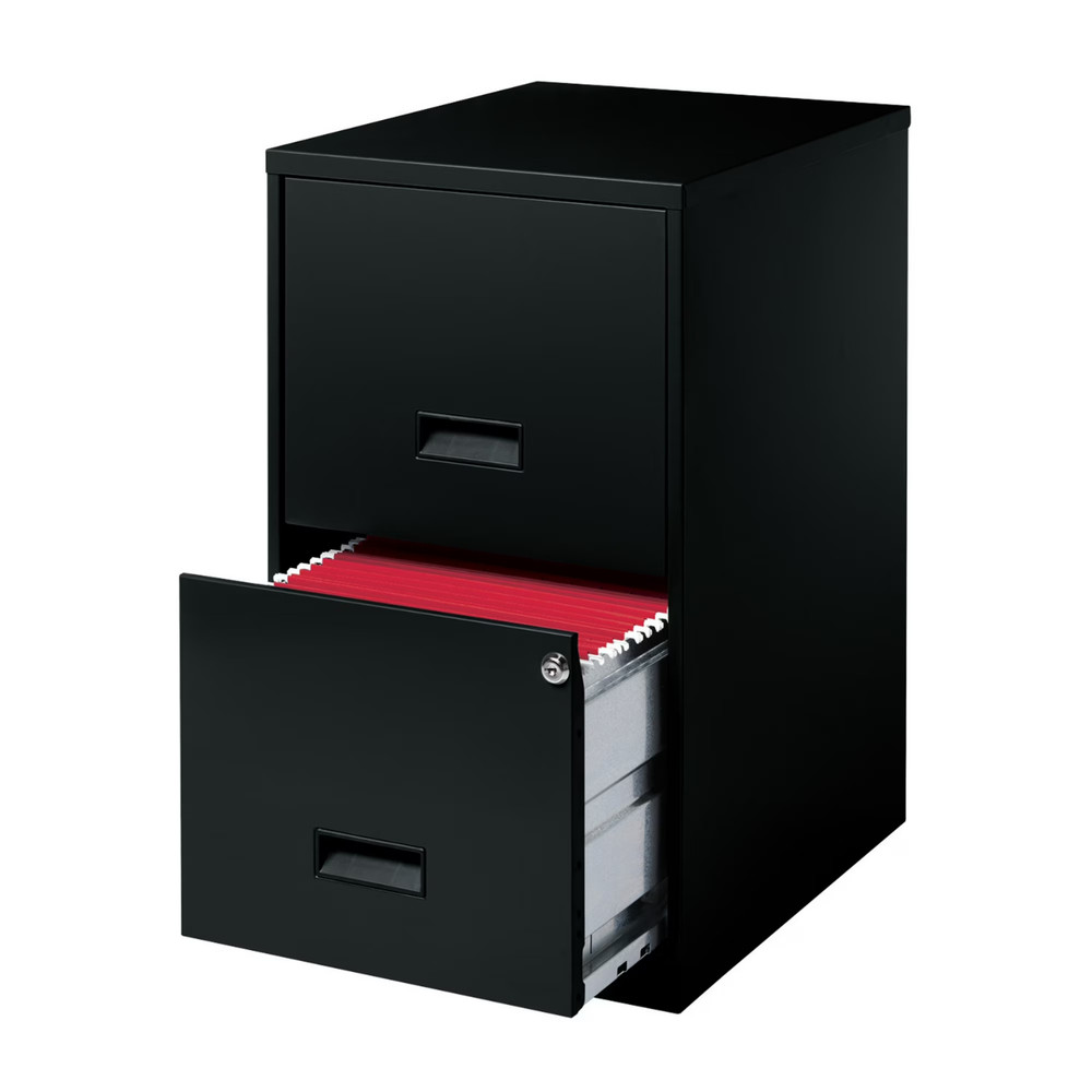 18" Deep 2 Drawer Letter Width Vertical File Cabinet, Secure Locking, Black