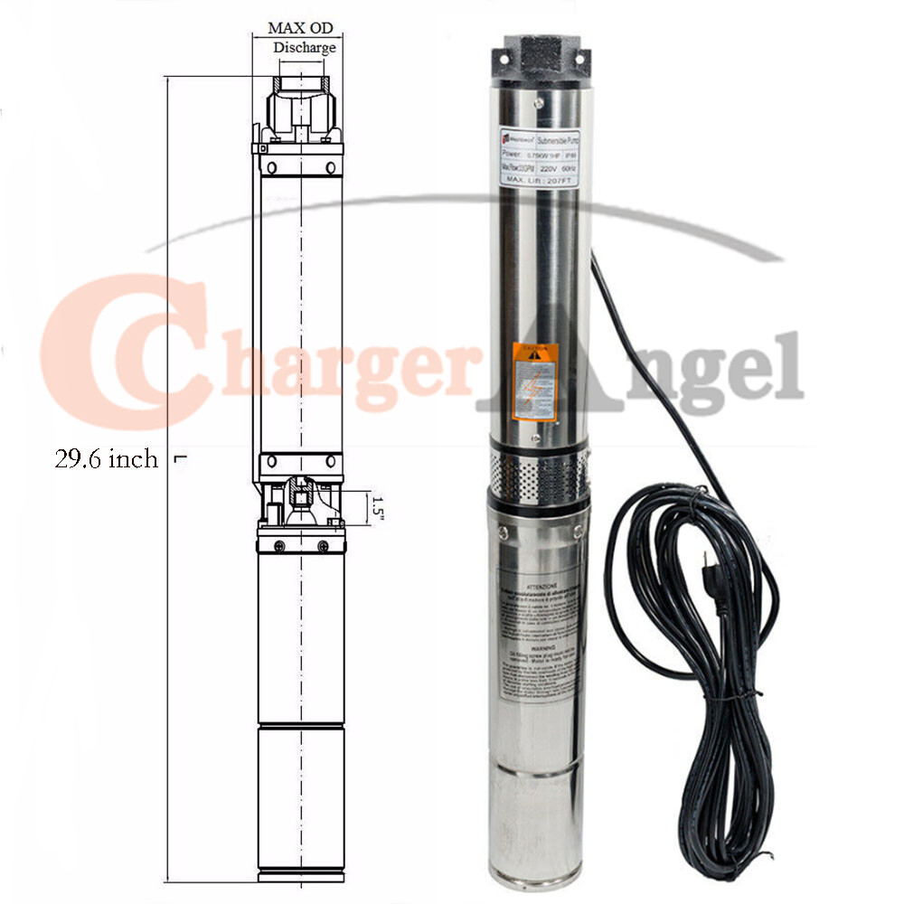 1 HP 4'' Deep Well Submersible Pump ,115V, 35 GPM, 207 ft ,60Hz,Stainless Steel