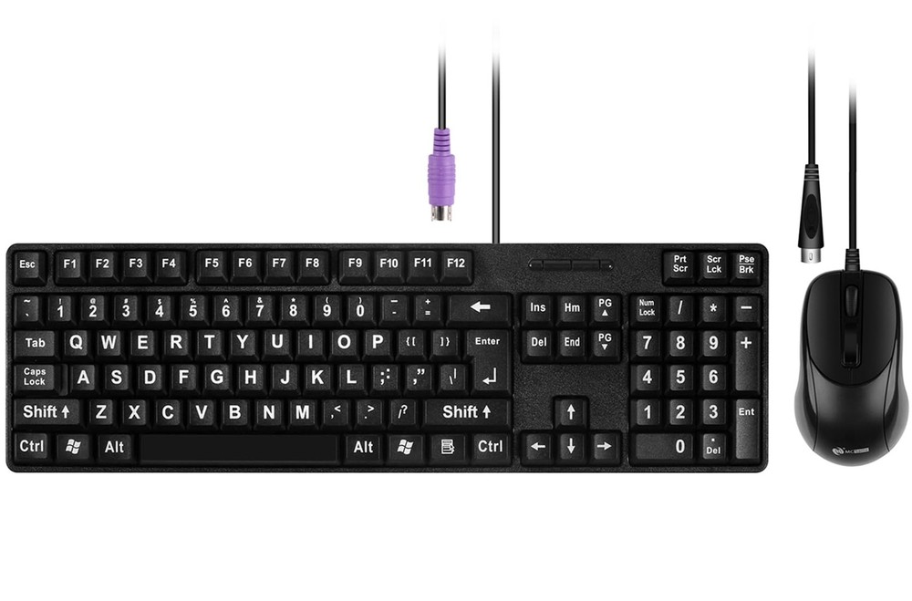 MCSaite Wired PS2 104 Keys Computer Keyboard and Mouse Combo Big Print Letters