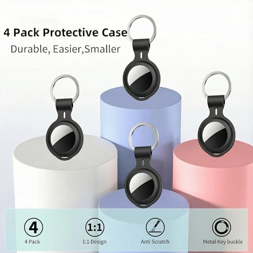 4 Pack Compatible with AirTag Holder Case Silicone Tracker Tags Keychain