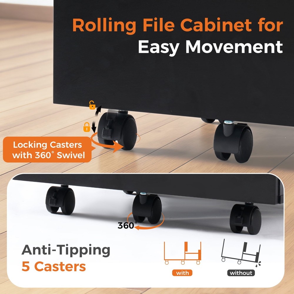 2-Drawer Rolling File Cabinet with Lockable Wheels, Printer Stand with Storage