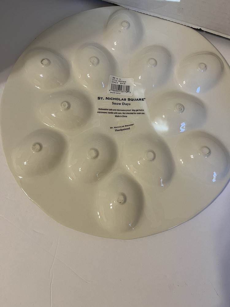 Saint Nicholas Square, Snow Days Hand Painted Deviled Egg platter