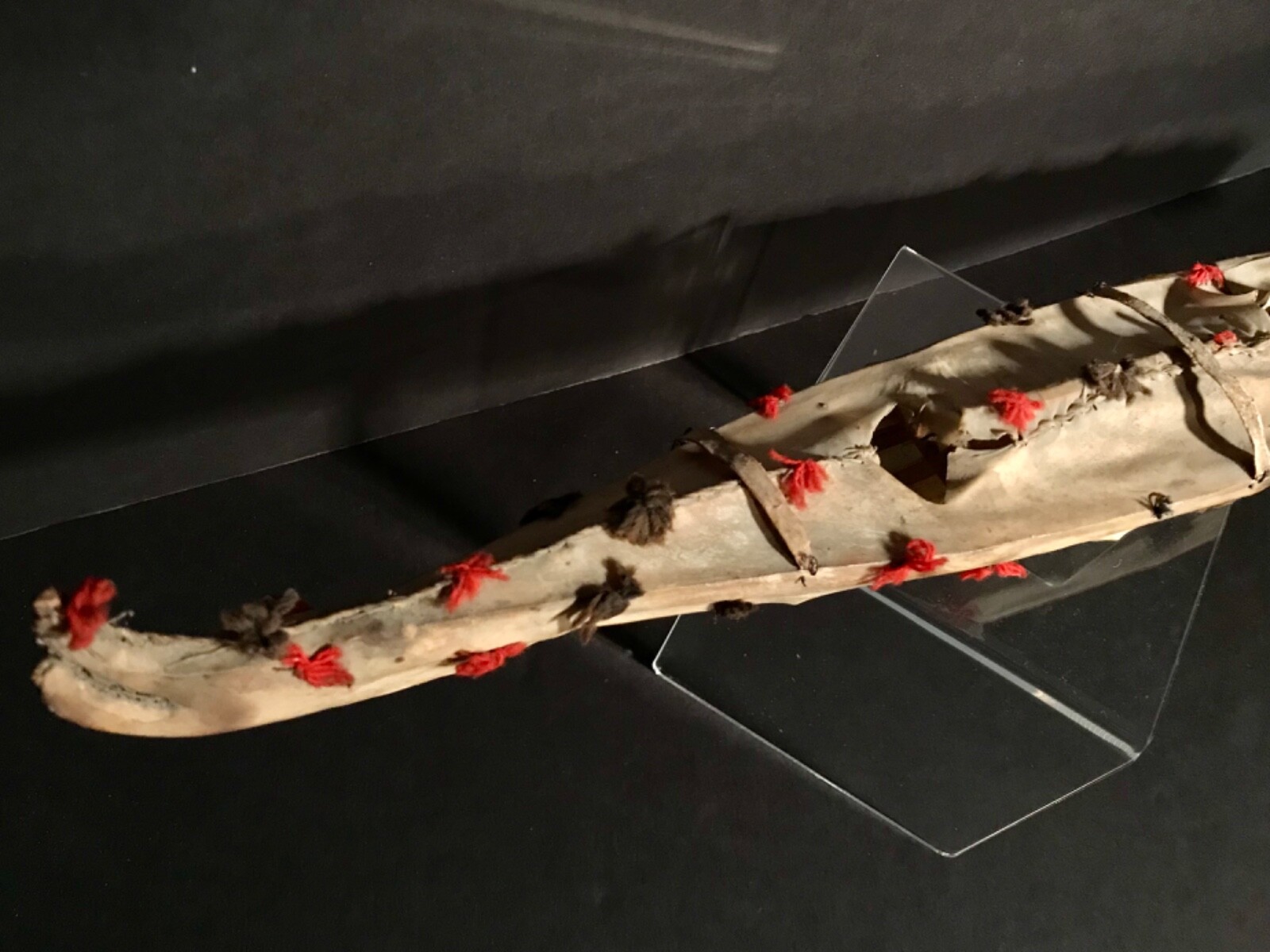 ESKIMO NATIVE KAYAK, WOOD, SEAL & GERMANTOWN WOOL DECORATION, EXCELLENT, C1900