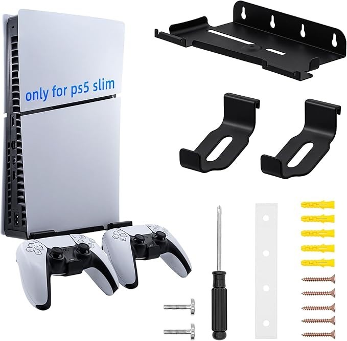 Floating Wall Mount for PS 5 Slim & 2 Removable Controller Holder Repisa flotant