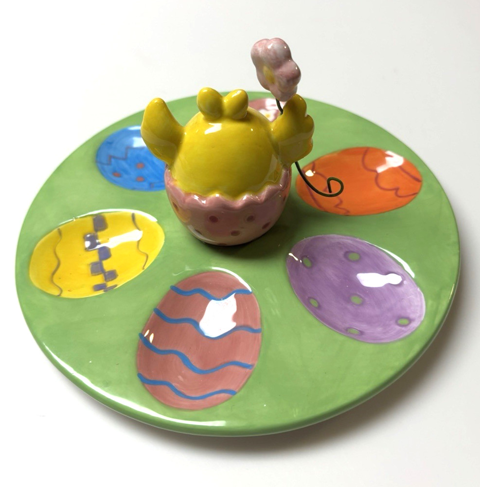 Cottontales Collection 6.5" Ceramic Egg Plate Easter Spring Deviled/Colored Eggs