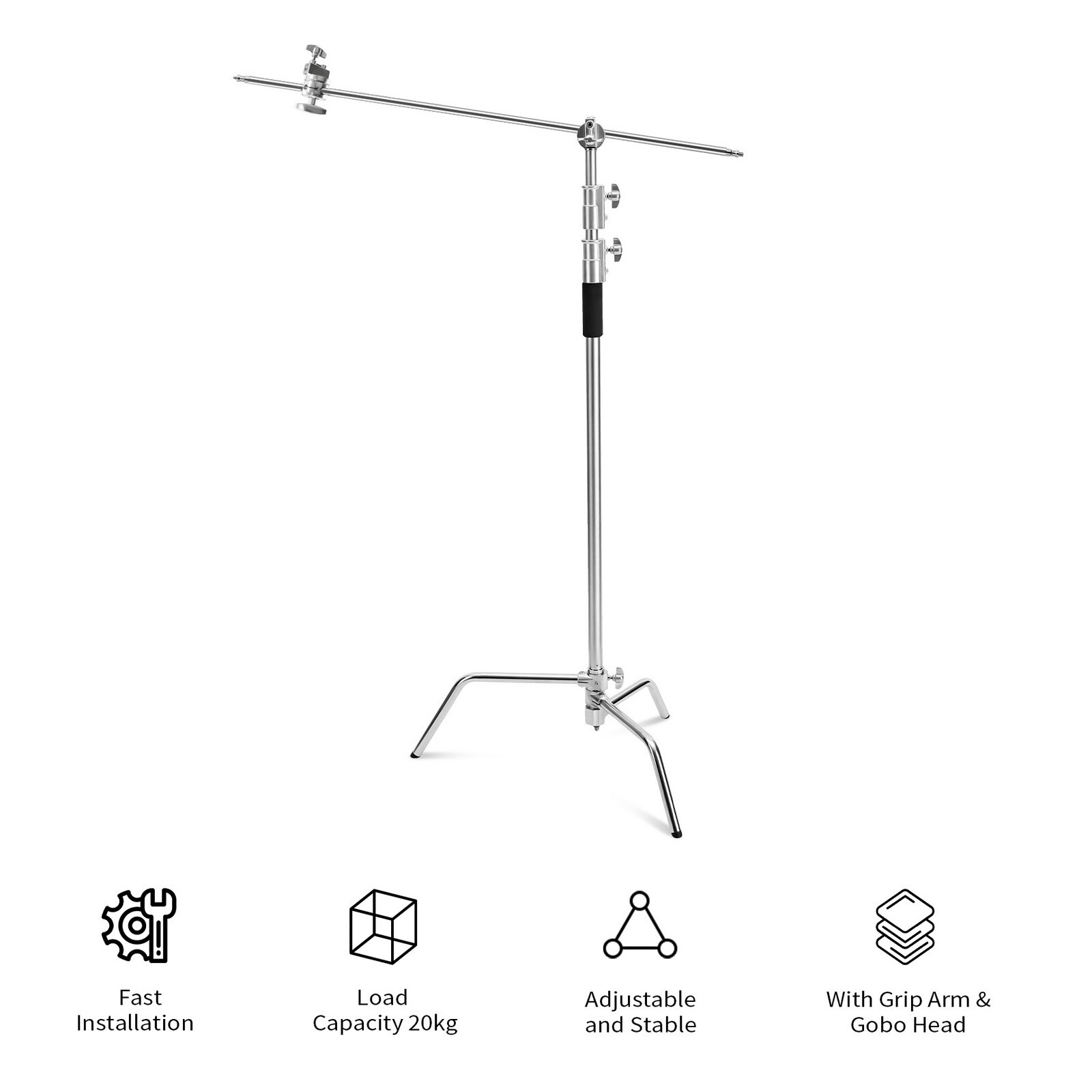 11ft Heavy Duty C Stand Light Tripod Gobo Booms Arm Grip Head Studio With Wheels