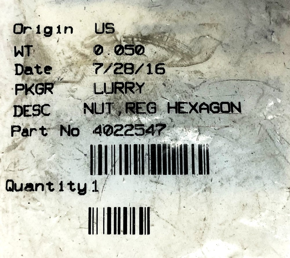 Cummins Hex Nut 4022547 NOS