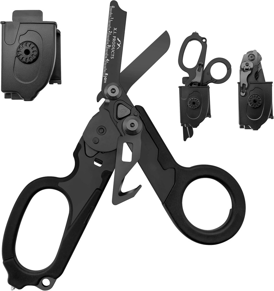 6 in 1 Multifunctional Trauma Shears Foldable with Strap Cutter | Carbon Black (
