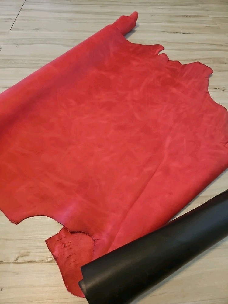 3-4oz MATTE DEVIL'S RED SEMI SMOOTH PULL- UP LEATHER HIDE PANEL,SHEET,12x12 19+s