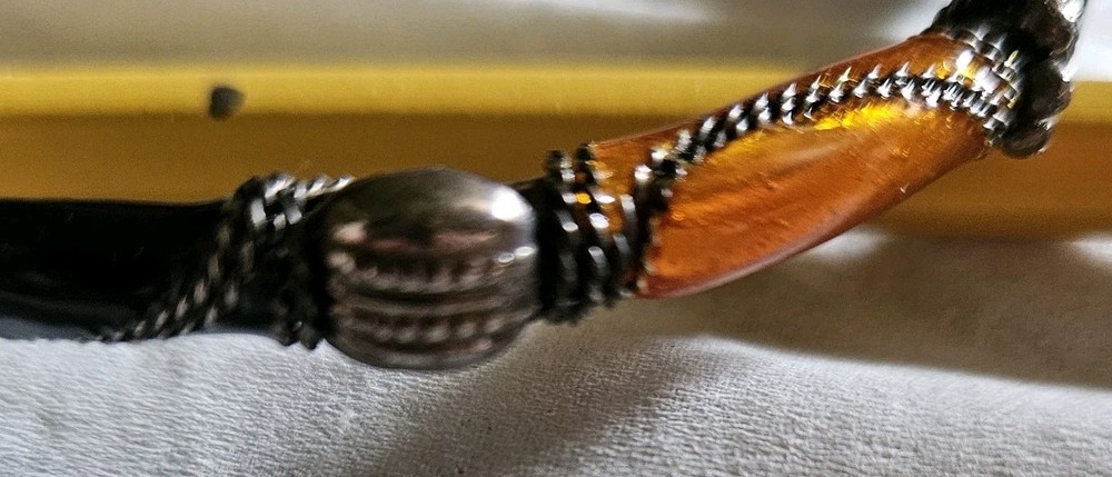 Bangle Bracelet Orange & Black Tiny Chain Wrap Vintage