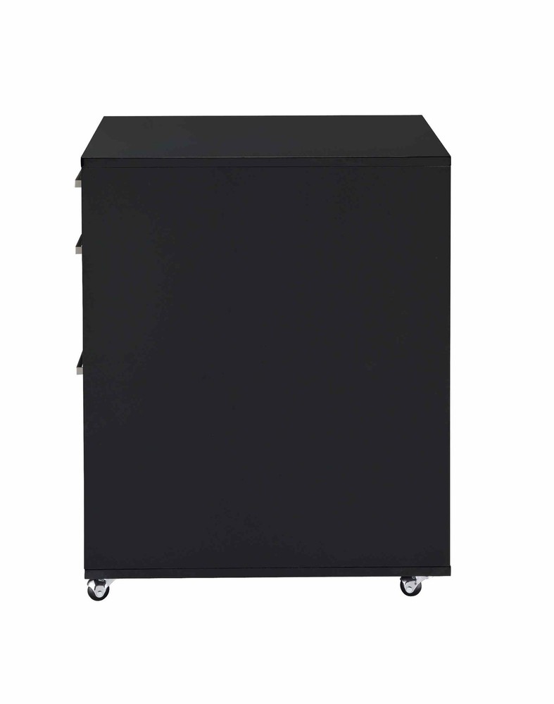 Rectangular movable high-gloss chrome-plated filing cabinet - black, 3 drawers