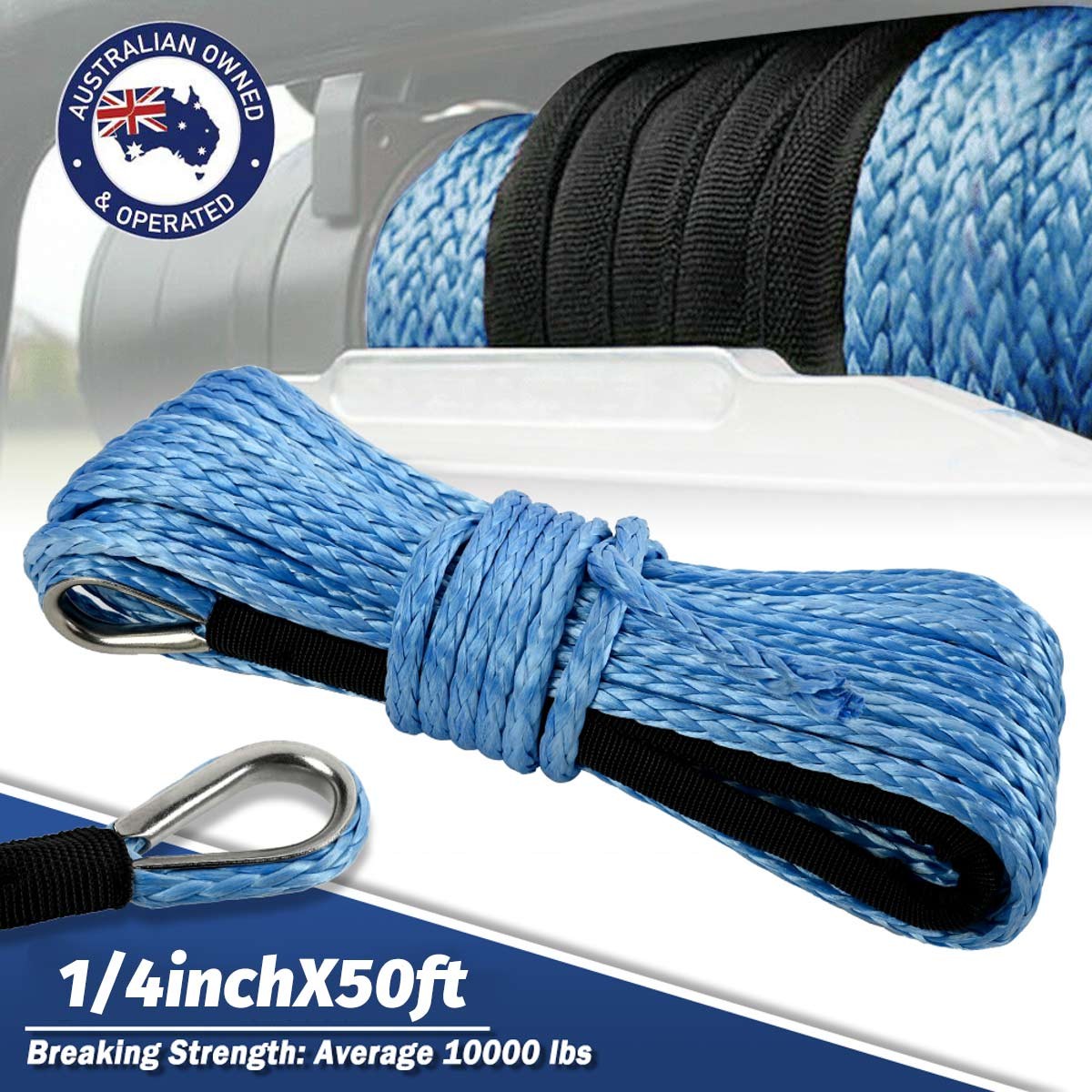 2PCS Synthetic Winch Rope Line 1/4"x 50' 10000LBS Recovery Cable 4WD ATV UTV AB