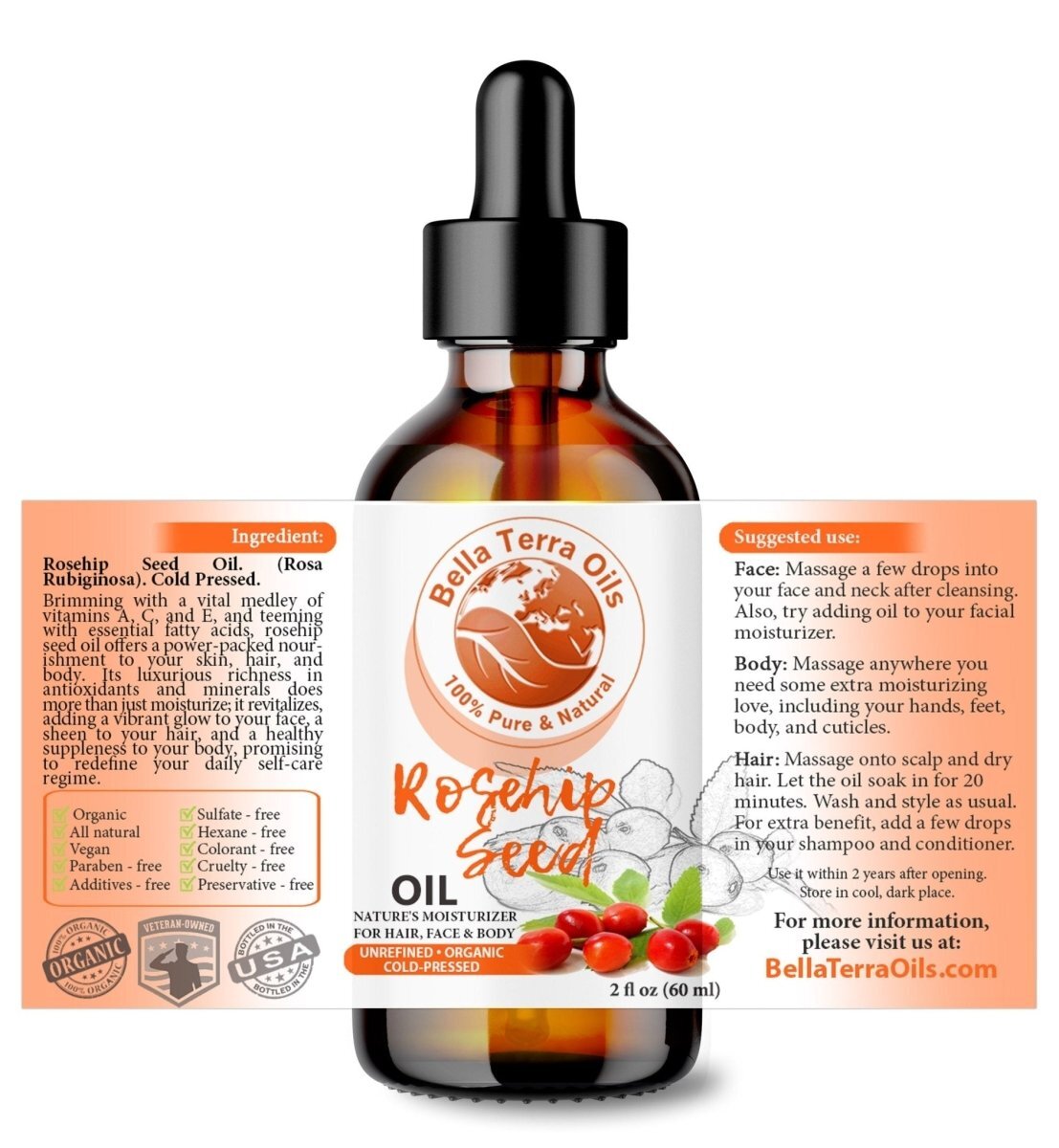 Rosehip Seed Oil: Cold-Pressed, Pure, Ideal for Skin Regeneration and Care