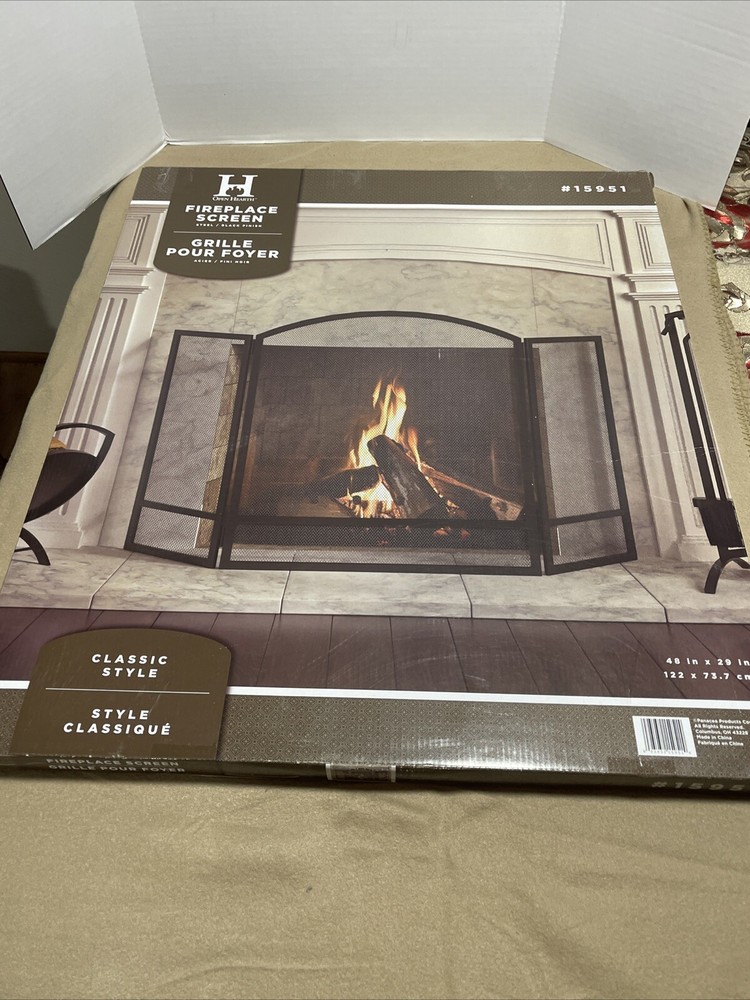Open Hearth 15951 3-Panel Arch Fireplace Screen Double Bar Black (29.25")