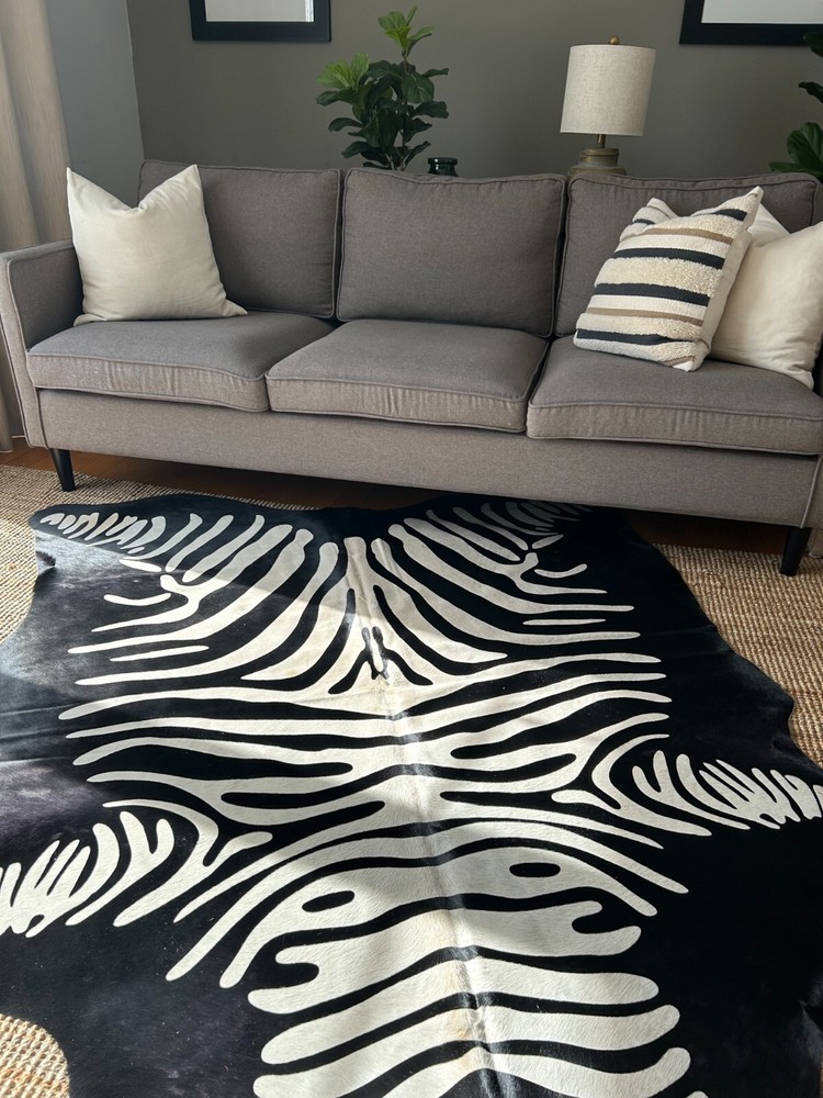 Zebra Print Cowhide Rug - Reverse Pattern / Beige Stripes/ Reverse Zebra Cowhide